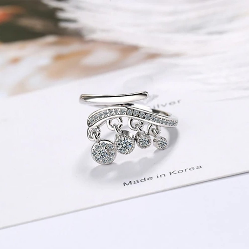NEW Sterling Silver Diamond Drop Adjustable Ring - Picture 5 of 8